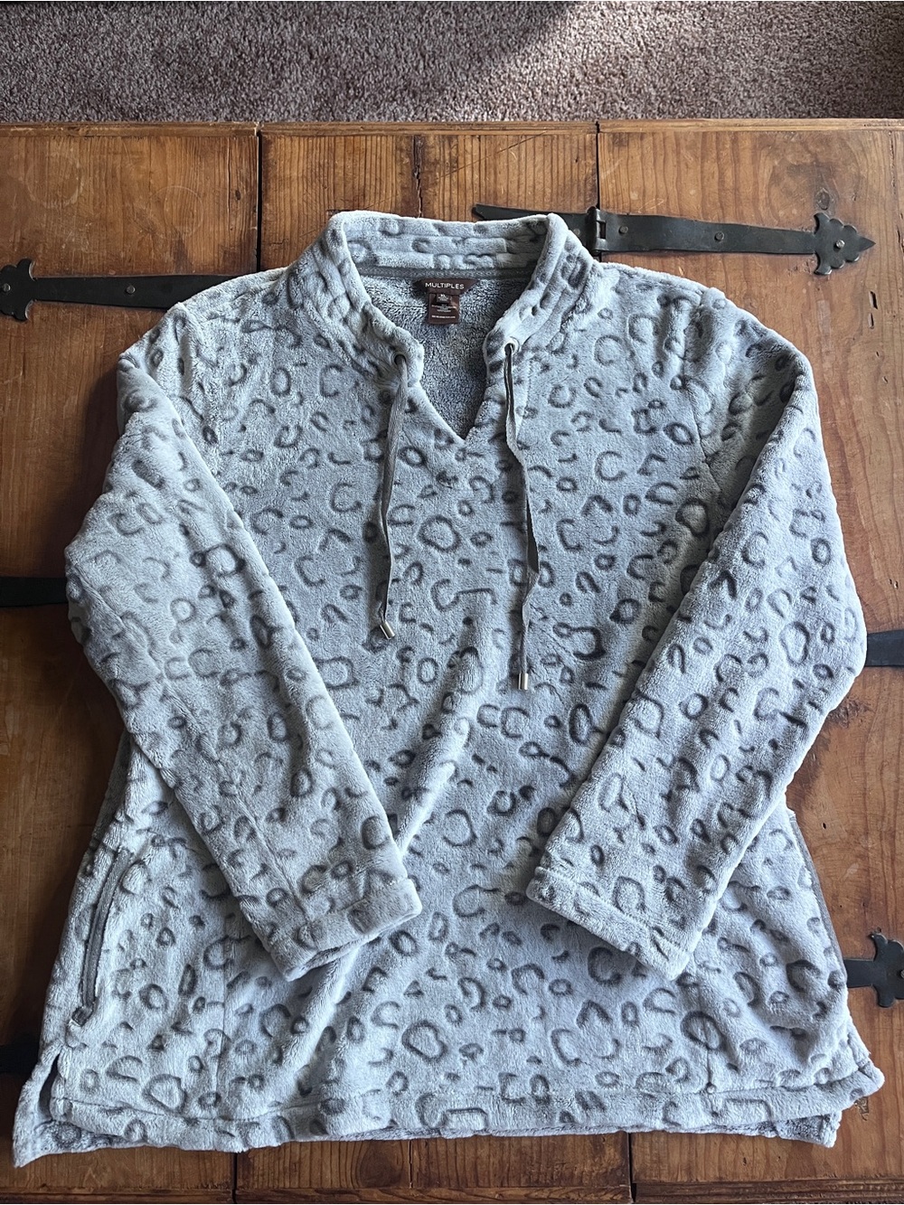 Multiples Light Gray Leopard-Print Pullover
